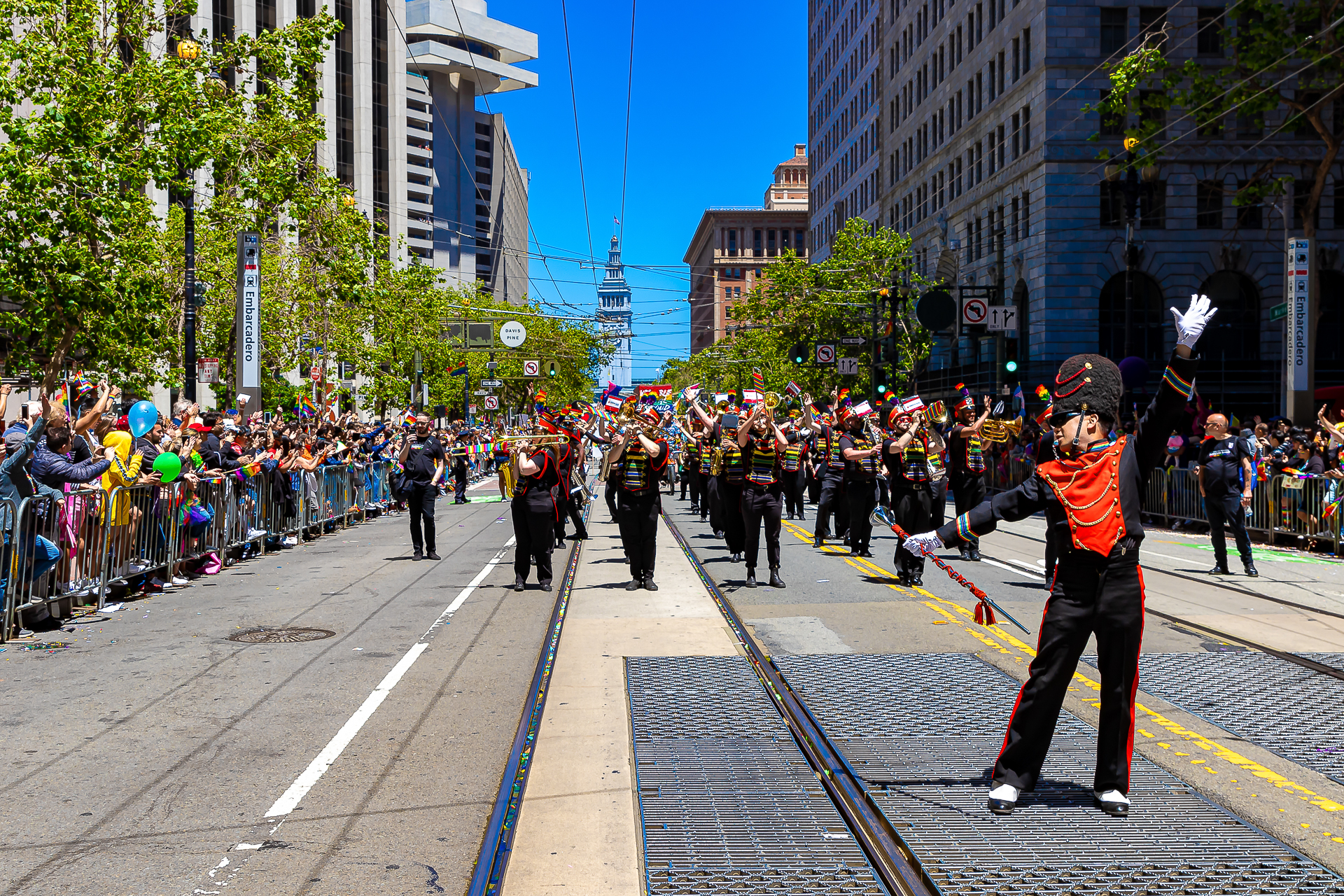 Freedom Band color guard with pride flags